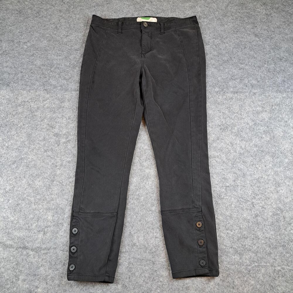 Anthropologie Pants Women 28 Black Button Hem Stretch Ankle Chino Tencel Stretch